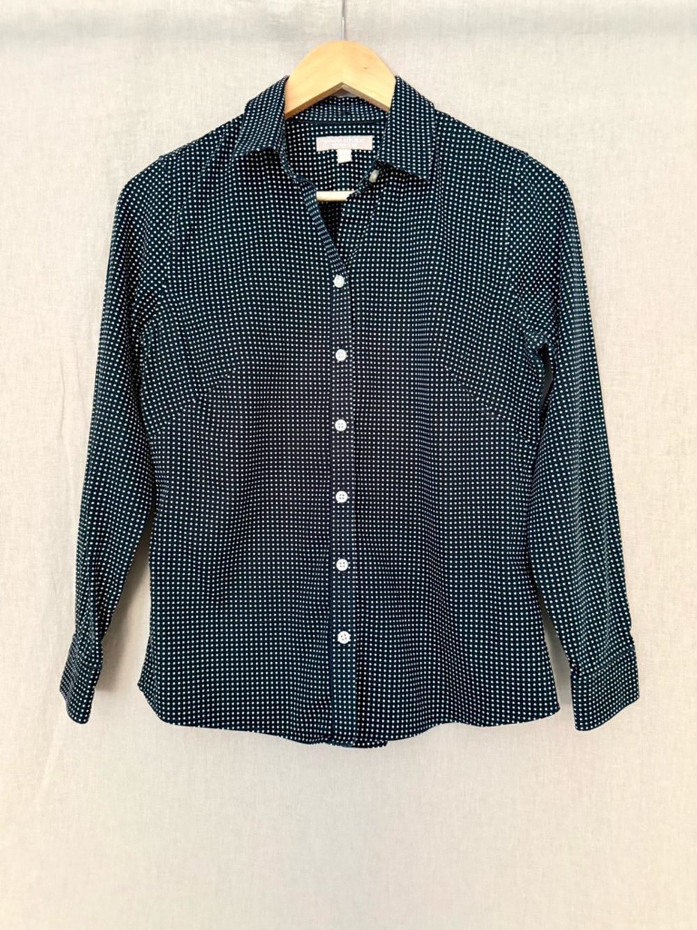 Banana Republic No-Iron Fitted Shirt | Black Polka Dot Button-Up - Picture 3 of 16
